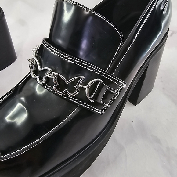 Delias Dolls Kill Loafer Women 10 Black Patent There She Platform Butterfly Shoe - Picture 7 of 11